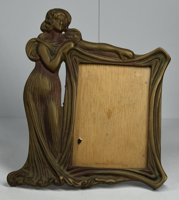 Vintage Brass Art Deco Style Metal Frame with Stand Art Nouveau Hula Tiki Girl