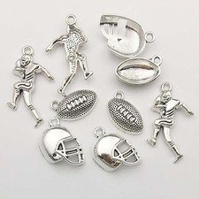 60 Football Charms Set Antiqued Silver Charms Assorted Charms Set Sports Bulk
