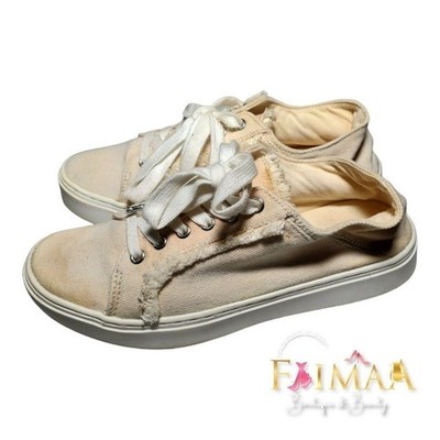 H&M Women s Canvas Sneakers Size 7.5 | Neutral Beige Frayed Edge Casual Shoes