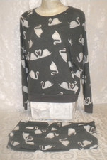LADY'S HONEY DEW 2 PC PAJAMAS SZ S GUN METAL GRAY & WHITE SWANS POLY/RAYON BOX14