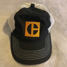 CAT Caterpillar Mens Black Mesh Trucker Hat Yellow Logo Adjustable Snapback