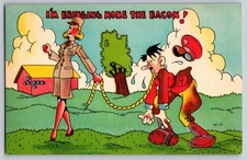 Vintage Military Comic Hitler Postcard I'm Bringing Home the Bacon Beals Art