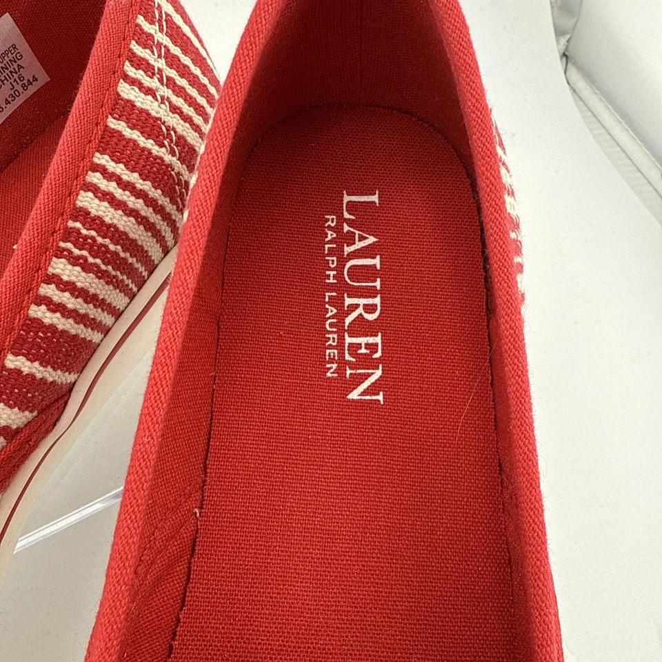 Zapatos sin cordones Lauren Ralph Lauren para mujer Janis rojos blancos a rayas talla 7 B Foto 2 de 4