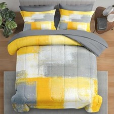 Comforter Set Size, Grey Yellow Painting Gray 5 Pcs Twin Yellow Geometry
