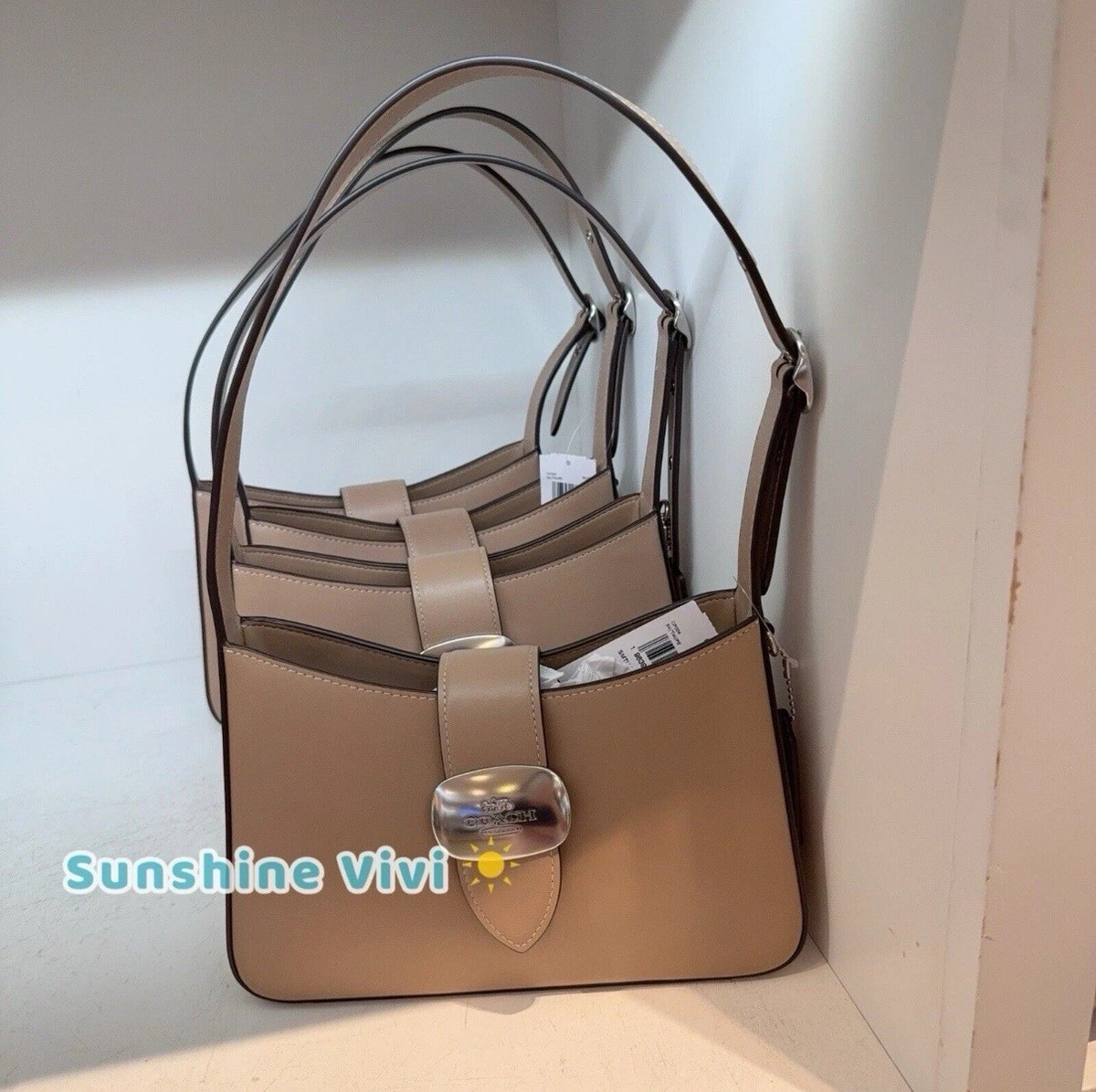 NWT Coach Eliza Leather Shoulder Bag CP004 Silver /Taupe | eBay