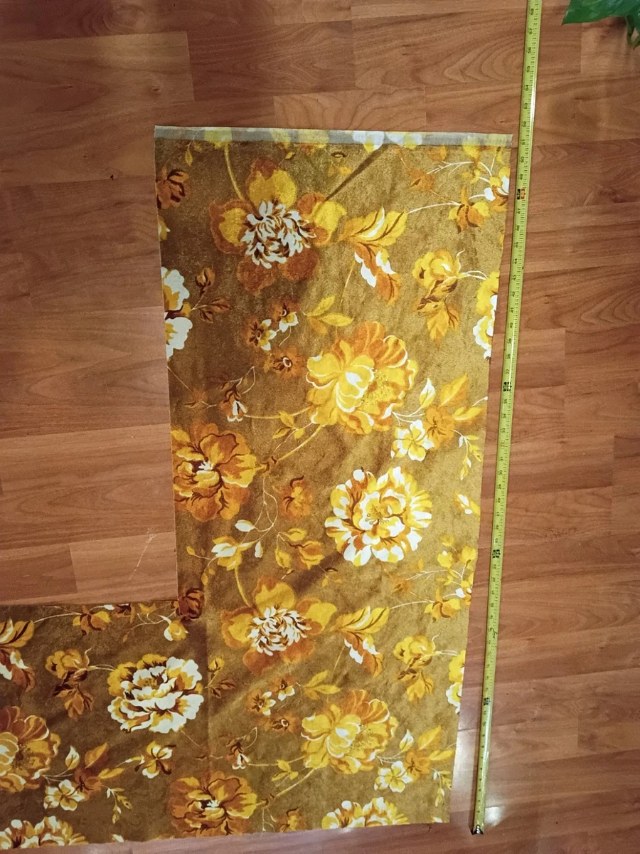 Vintage 1970s Floral Velvet Fabric Remnant 82x20 Groovy Retro Burnt Orange Gold