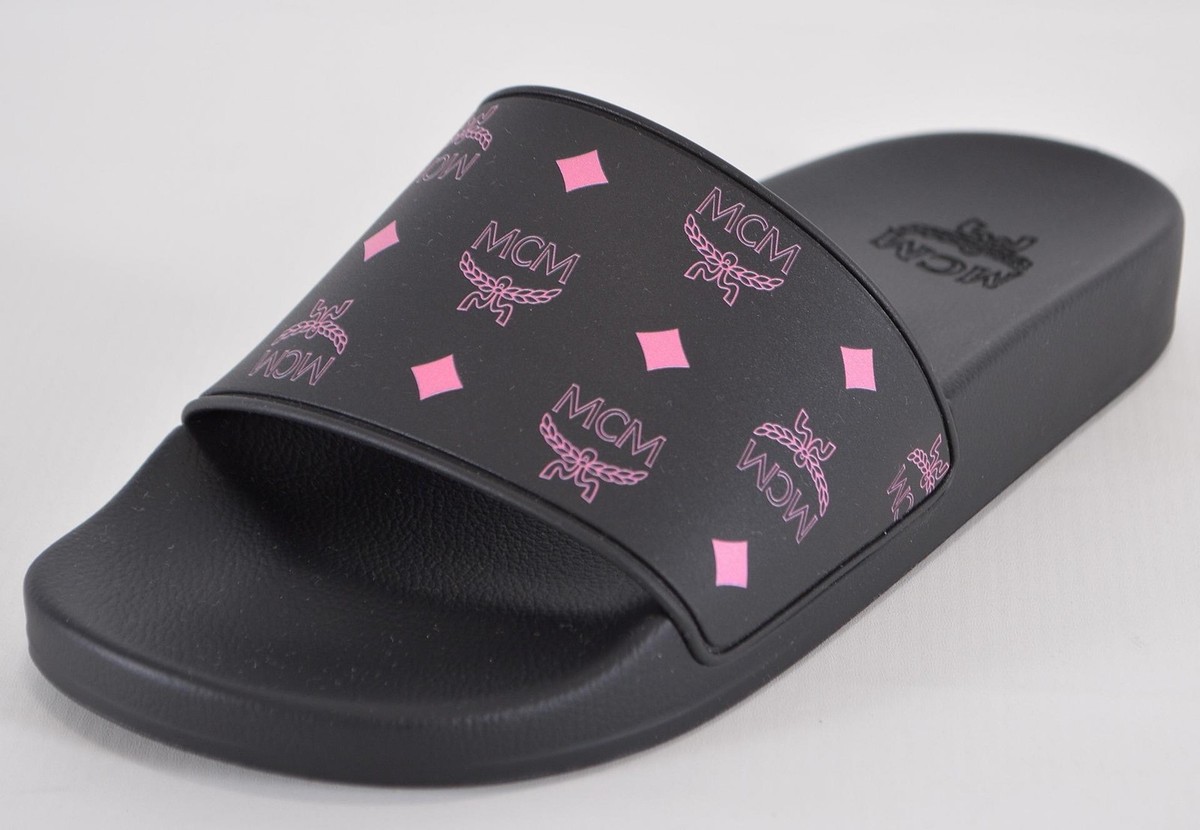 MCM Black and Silver Camo Logo Slide Sandals Buc-ee main image 3