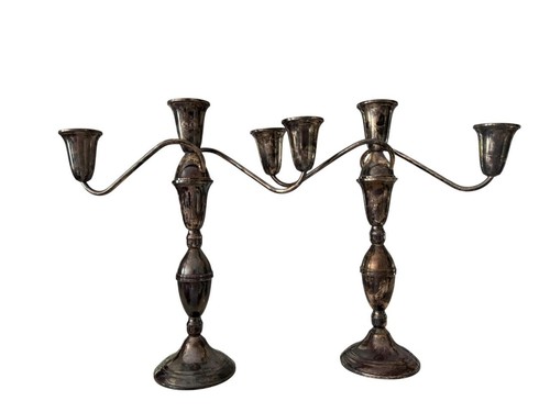 PAIR RAIMOND 925 STERLING SILVER 11 3/4" 3 ARM WEIGHTED CANDELABRA CANDLESTICKS - Picture 11 of 14