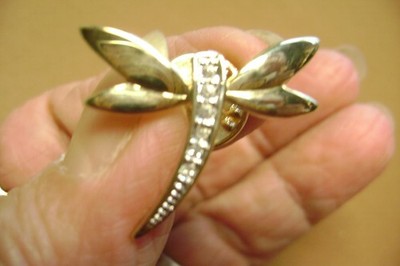 VINTAGE BALLOU REG'D  CRYSTAL  DRAGONFLY PIN BACK/ LAPEL PIN/ TAC PIN