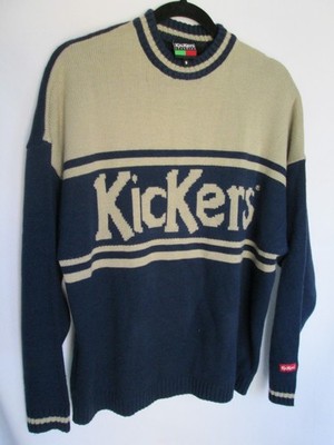 KICKERS Men's Long Sleeve Blue/Beige Acrylic Wool Sweater Size S