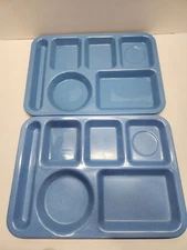 2 Carlisle 10" X 14" Blue Cafeteria Lunch Trays With Compartments 