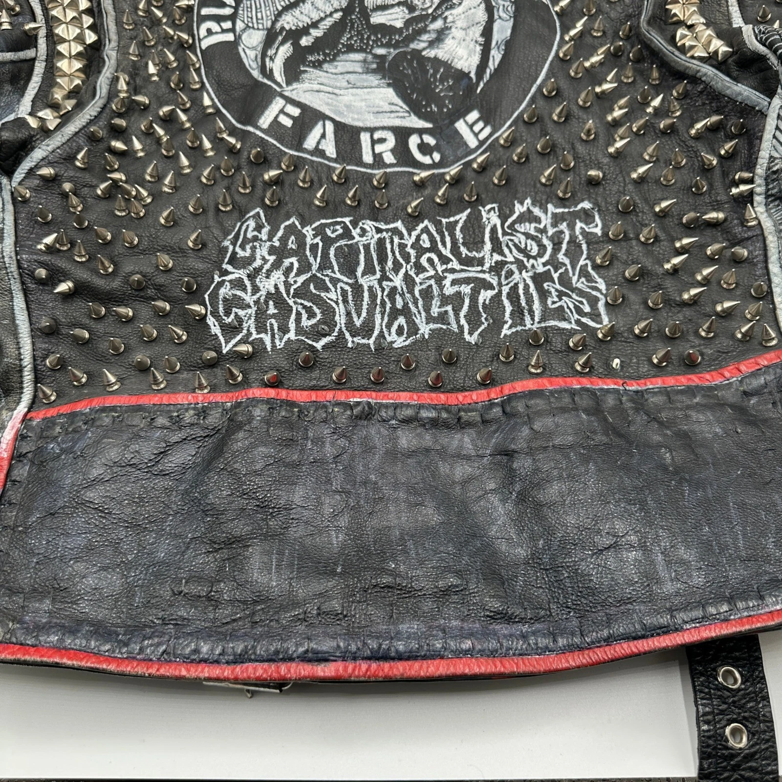 Vintage Leather Sheen Rudimentary Peni Studded Rare Wearable Art Punk Jacket image 14