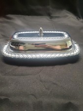 Beurrier argenté Irvinware avec insert en verre