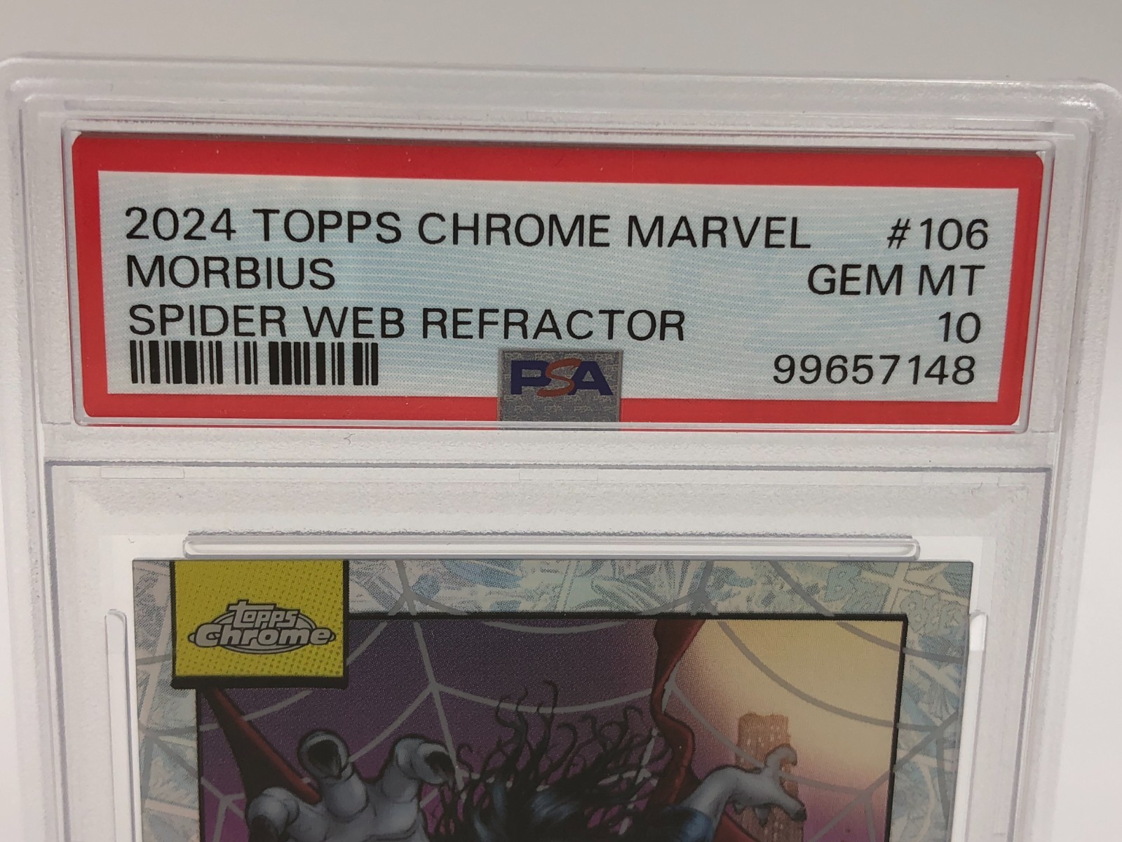 2025 TOPPS CHROME MARVEL Card MORBIUS #106 SPIDERWEB REFRACTOR/399 PSA GEM MT 10 view 2