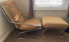 1970s Chrome Chair and Footstool Mid Century Modern Space Age Retro