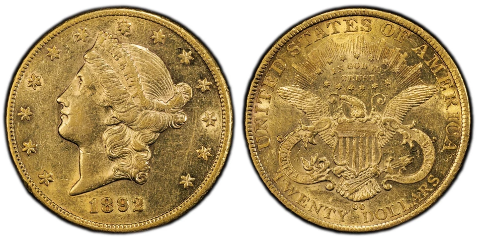 1892-CC $20 PCGS AU-53 EE. UU. Oro Liberty Head Doble Águila Foto 4 de 4