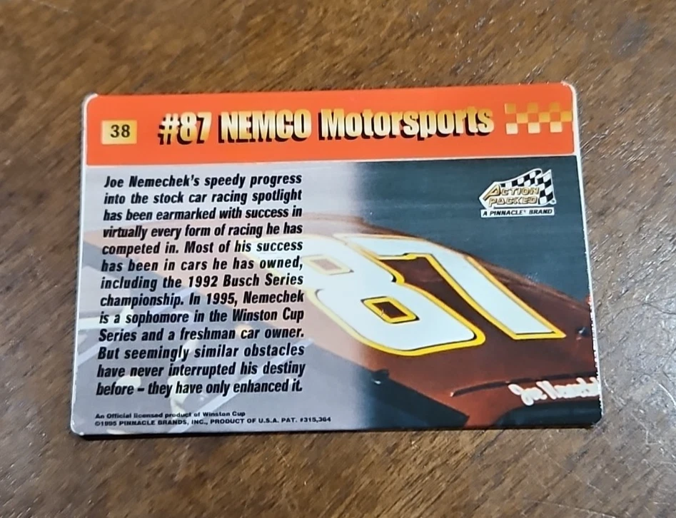 1995 Action Packed Stars Joe Nemechek #87 NEMCO Motorsports #38 - Image 2 of 2