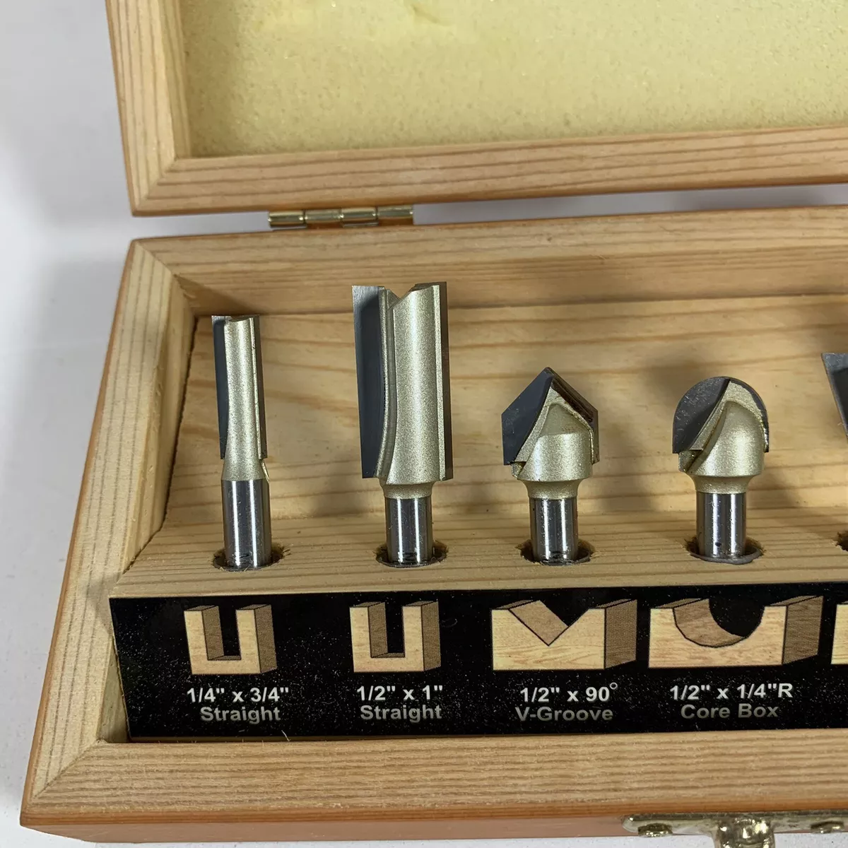 MASTERGRIP 6 Piece Router Bit Set Straight V Groove Core Dovetail Round Over