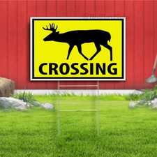 DEER BUCK DOE CROSSING XING YELLOW Plastic Yard Sign ROAD SIGN with Stand