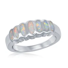 Sterling Silver Striped White Inlay Opal Ring