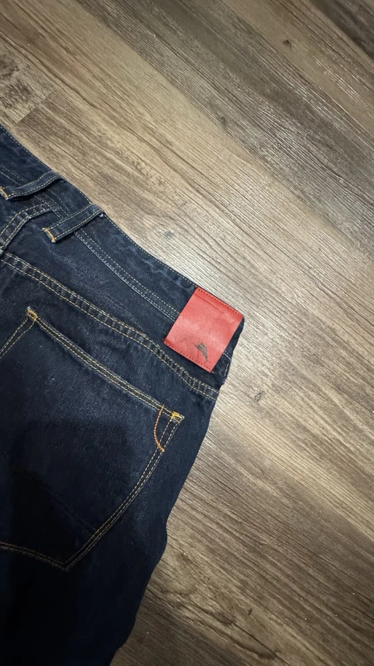 Pantalones de mezclilla TOMMY BAHAMA para hombre 32 x 31 línea roja ribete azul oscuro pierna recta Foto 4 de 4