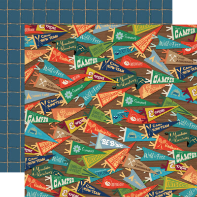 2 Sheets of Carta Bella Paper SUMMER CAMP 12x12 Cardstock - Camp Pennants