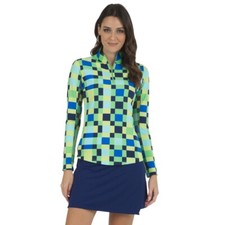 NWT Ladies IBKUL ANNALISE GREEN BLUE Long Sleeve Mock Golf Shirt XS S M L  XL