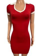 Capella hot red collar trim s/s Bodycon sporty mini dress new party date night