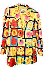 Laurel Escada Fabulous Op-art Photorealistic Daffodil Rose Print Jacket Size 44