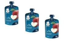 3x Gerber Pouches Apple Puree Baby Food Kosher 6 months 90g