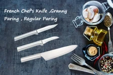 Rada 3pc Set French Chef knife, Granny Paring & Regular Paring (Silver Handle)