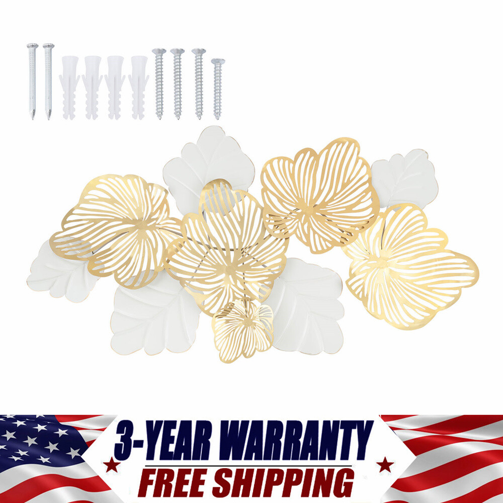 Metal Flower Wall Decor, 3D Gold Leaf Flower Decoration Modern Decor Wall Sculpt