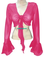 Chiffon Tie Top Belly Dance Bell Sleeve Wrap Choli Gypsy Haut Blouse Ruffle Bow