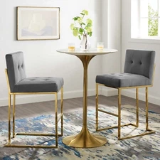 Modway Gold Stainless Steel Performance Velvet Bar Stool Set of 2