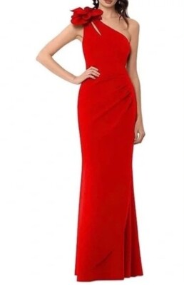 XSCAPE One Shoulder Gown in Red