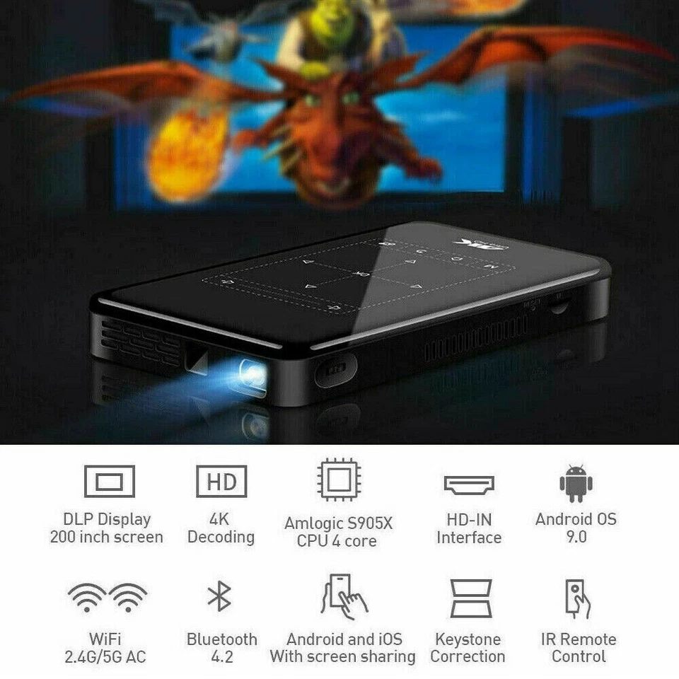 DLP WiFi Mini Projector 4K HDMI USB Bluetooth Home Theater 1+8G / 2+16G #AZ - Image 4 of 4
