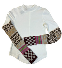 We the Free White Waffle Knit Top Contrast Sweater Knit Thumb Sleeves SZ S