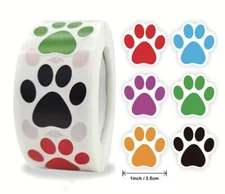 500 pc Sticker Roll Variety Animal Paw Print Design Semi Gloss Self Adhesive NEW