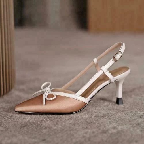 Damenschuhe Pfennigabsatz-Pumps Schleife Sandalen Fersenriemen spitz zulaufend Mode - Bild 13 von 27