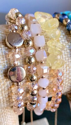 Elegant Multi-Strand Layered Beaded Crystal Stone Gold Adjustable Bracelet New