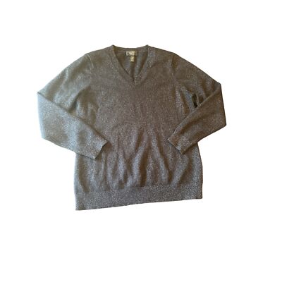 Charter Club Luxury Cashmere Black Sparkle Thread Sweater V Neck Size X  Large