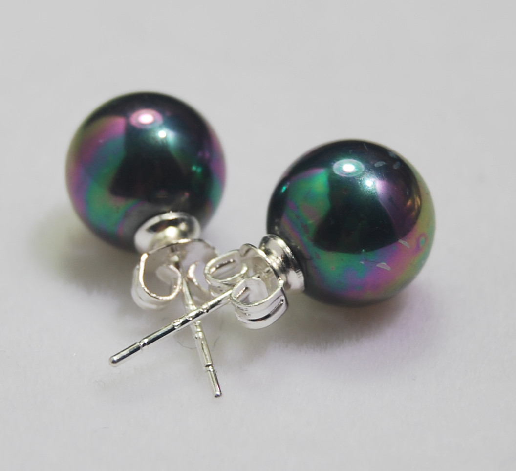 Round Shell Pearl Earrings In 925 Sterling Silver - Foto 4