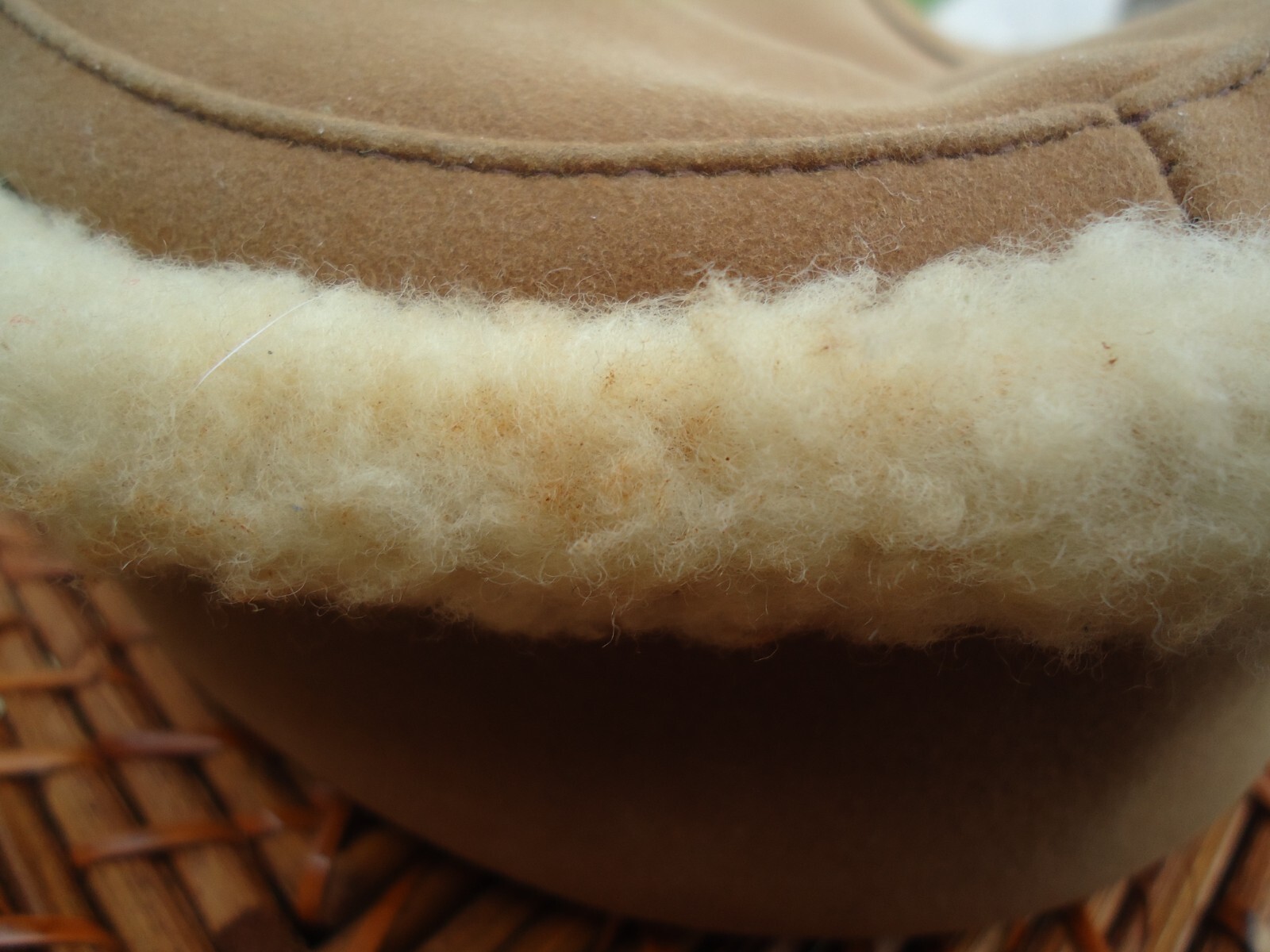 VTG Camel Suede Sheepskin Shearling Winter Cap Hat Childs(?)Size M Inner Flap