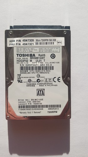 Toshiba 500GB HDD 7200 RPM, 2.5", 16MB Cache, SATA II, MK5061GSY, 45N7320