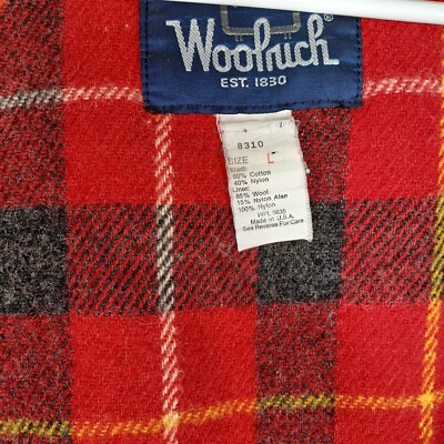 VTG 80s Woolrich Coat Wool Lined Mens L / Womens XL Red Full-Zip