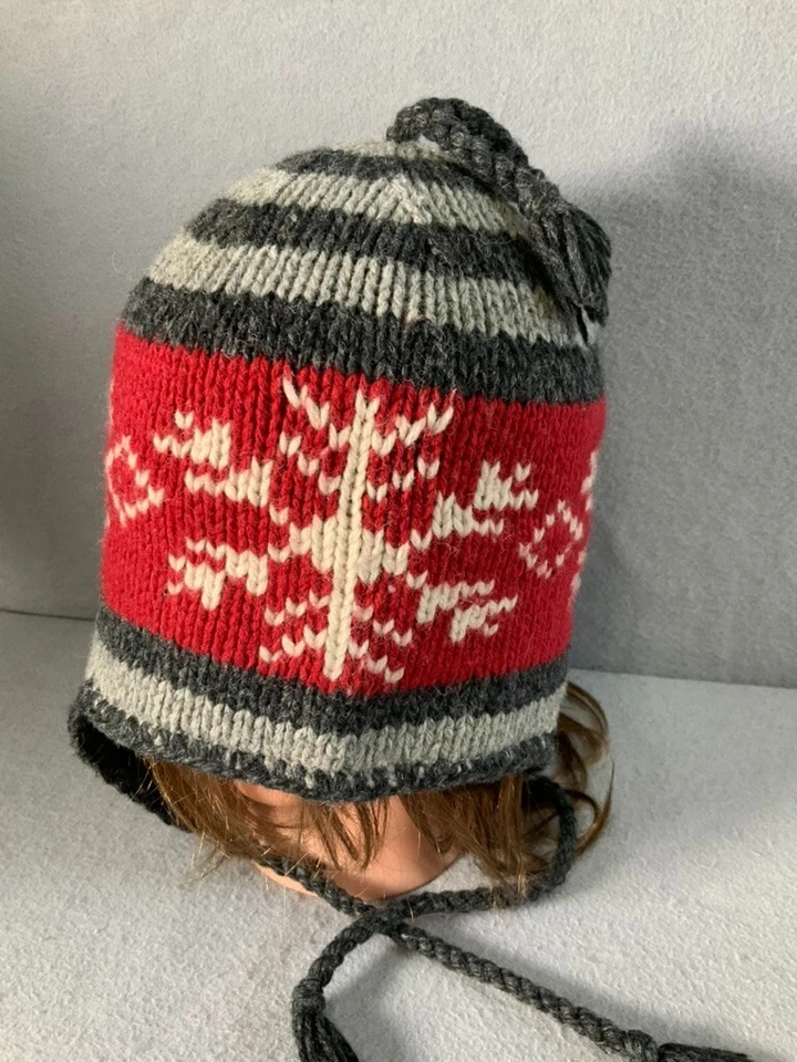 Gorro Eddie Bauer de colección mezcla de lana sombrero copo de nieve tejido barbilla corbata talla única Foto 3 de 4