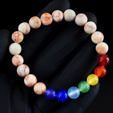 92.00 Cts Dazzling Jasper & Seven Chakra Stretchable Bracelet Beaded VK 31 E678