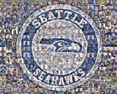 Seattle Seahawks Mosaic Wall Art Decor 100+ Players NFL Fan Print Poster