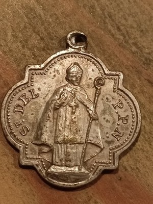 Antique religious medal St Del Fer Blanc Vosges