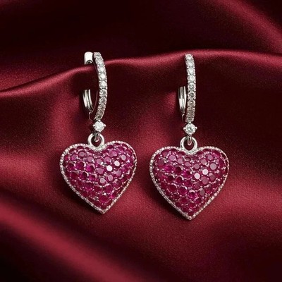 1.50Ct Round Cut Lab-Created Red Ruby Drop/Dangle Earring 14k White Gold Plated